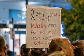 Close-up of protest sign in Valencia demonstration