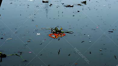 Garbage accumulated on the shore of Yamuna Ghat Delhi