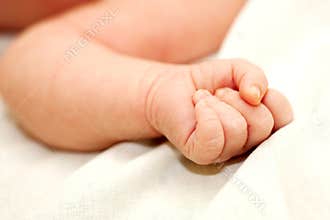 Hand of a newborn baby close-up cam.