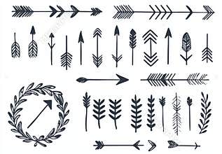 Boho arrow circle frame set. Hand-drawn African, Aztec, and rustic ethnic doodle arrow borders and ornament circle