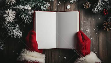 Santa Claus Showcasing A Book With Empty Pages