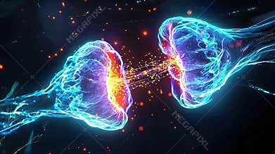 Synaptic gateway: visual depiction of a nerve synapse, complex junction where nerve cells communicate, showcasing vital process of