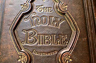 Close-up of an old bible cover