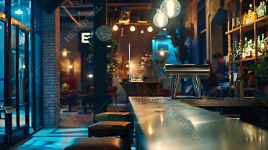 Generative AI Loft style decorated restaurantbar interior photo business concept.
