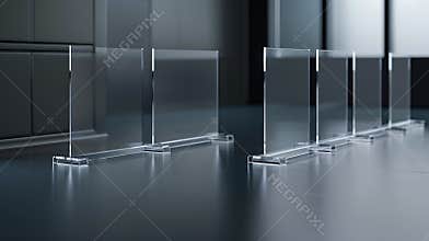 Generative AI Sneeze guards social distancing barriers and shields business concept.