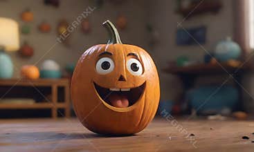 a cartoon pumpkin with arms and legs is walking down a street