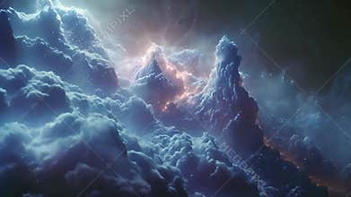 Ethereal blue haze drifts through celestial night.