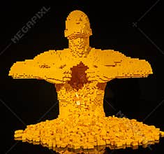 Human body with the open heart in yellow. Made 100% of Lego Bricks.