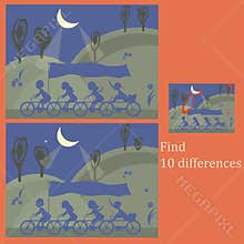 find 10 differences in children on bicycles