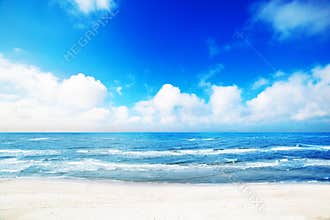 Hot summer beach, sea scenery