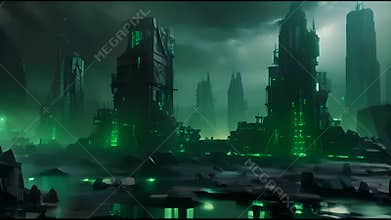 Abstract AI-generated background with digital shapes, futuristic elements and patterns. Future technologies and