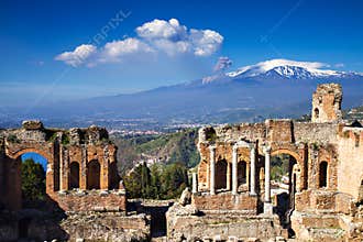 Ruins of the Greek Roman Theater, Taormina, Sicily, Italy