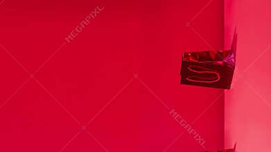 9:16 banner Shopping Sale Concept. Red gift paper shopping bags on red background.