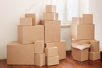 Cardboard boxes in apartment