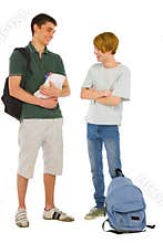 Teenage students with backpack and books