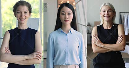 Collage of three young and mature businesswomen vertical portraits