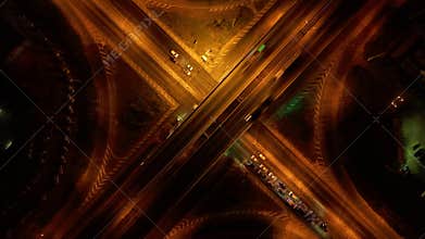 Time lapse Drone footage scenic landscape of the traffic at bridge over the intersection in the rural place