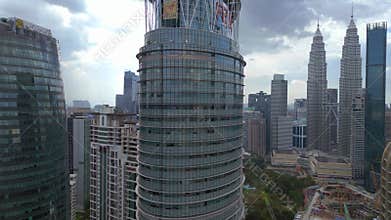 KL City petronas twin towers Skyscraper day. Gorgeous aerial view flight drone