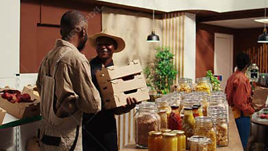 Local farmer bringing freshly harvested goods to vendor