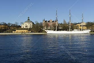 Tall ship in harbor