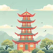 Pagoda in flat style. Architecture of China