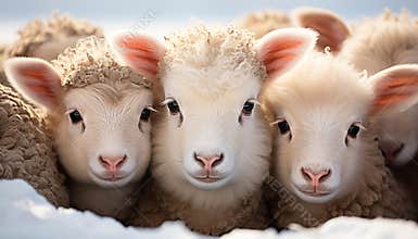 Cute farm animals, fluffy and innocent, looking at camera generated by AI