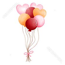 Colorful balloons watercolor clipart for valentines day celebration.