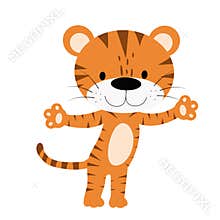 Funny friendly lion for children, humorous mascot. Funny animal character