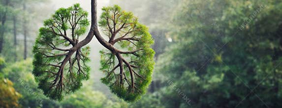 International Day of Forests. Trees in form of human lungs against a verdant backdrop, symbolising breath. Critical role