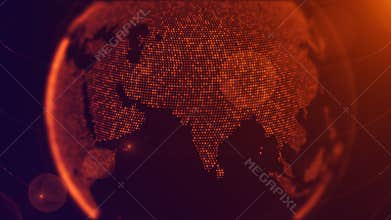 Orange Shiny Close-Up View Of Dotted Globe Earth World Map, Featuring India