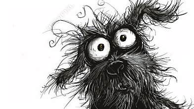 Whimsical Canine Chaos: Frazzled Ink Cartoon Dog