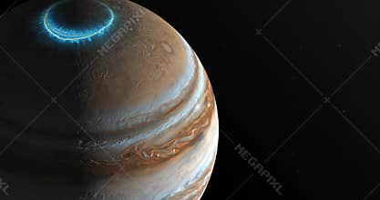 A 3D animation depicting the rotation of Jupiter showing its shimmering aurora