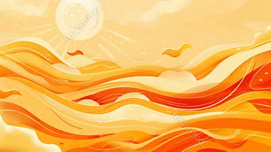 Abstract Warm Summer Background with Waves and Sun Illustration
