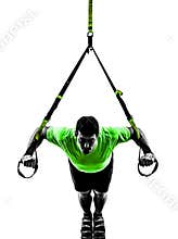 Man exercising suspension training trx silhouette