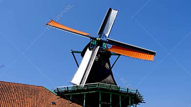 Traditional Dutch wind mill at the Zaanse Schans Heritage Park