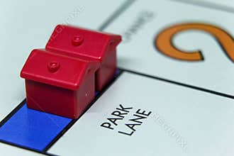 Close up of Two Monopoly Hotels on Park Lane