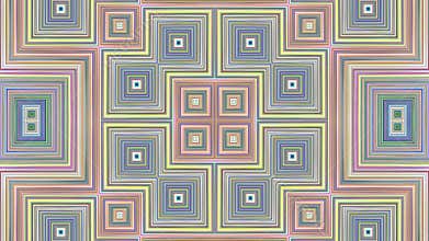 Striped varicolored squares moving, transforming, changing size.