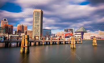 Long exposure of the Baltimore Inner Harbor Skyline