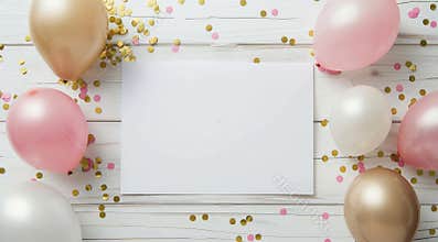 White Paper Surrounded by Balloons and Confetti