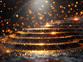 3D render background podium for presentation mokcup gold on black dark background circle