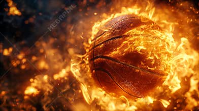 Basketball Engulfed in Flames With Fiery Background. Generative AI