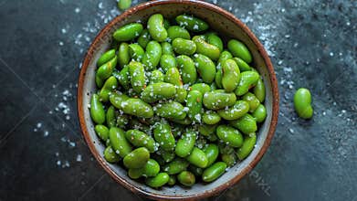 Top View of Fresh Edamame Beans with Sea Salt