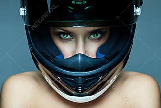 Woman in helmet