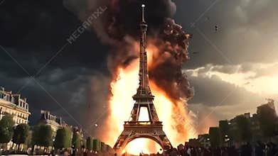 Eerie Scene Eiffel Tower Engulfed Flames