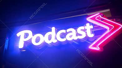 A neon podcast light, capturing the streaming podcasting concept. Generative AI