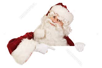Santa pointing to blank board