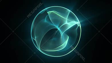 Liquid energy sphere with smooth waves slowly floating inside and soft glow effect on a dark background