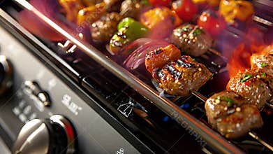 An upclose look at the adjustable temperature dial on an electric kebab grill providing ultimate control over the