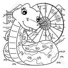 Year of the Snake with Chinese Umbrella Coloring