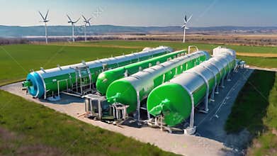 Green Hydrogen renewable energy production pipeline. Green hydrogen gas for clean electricity facility